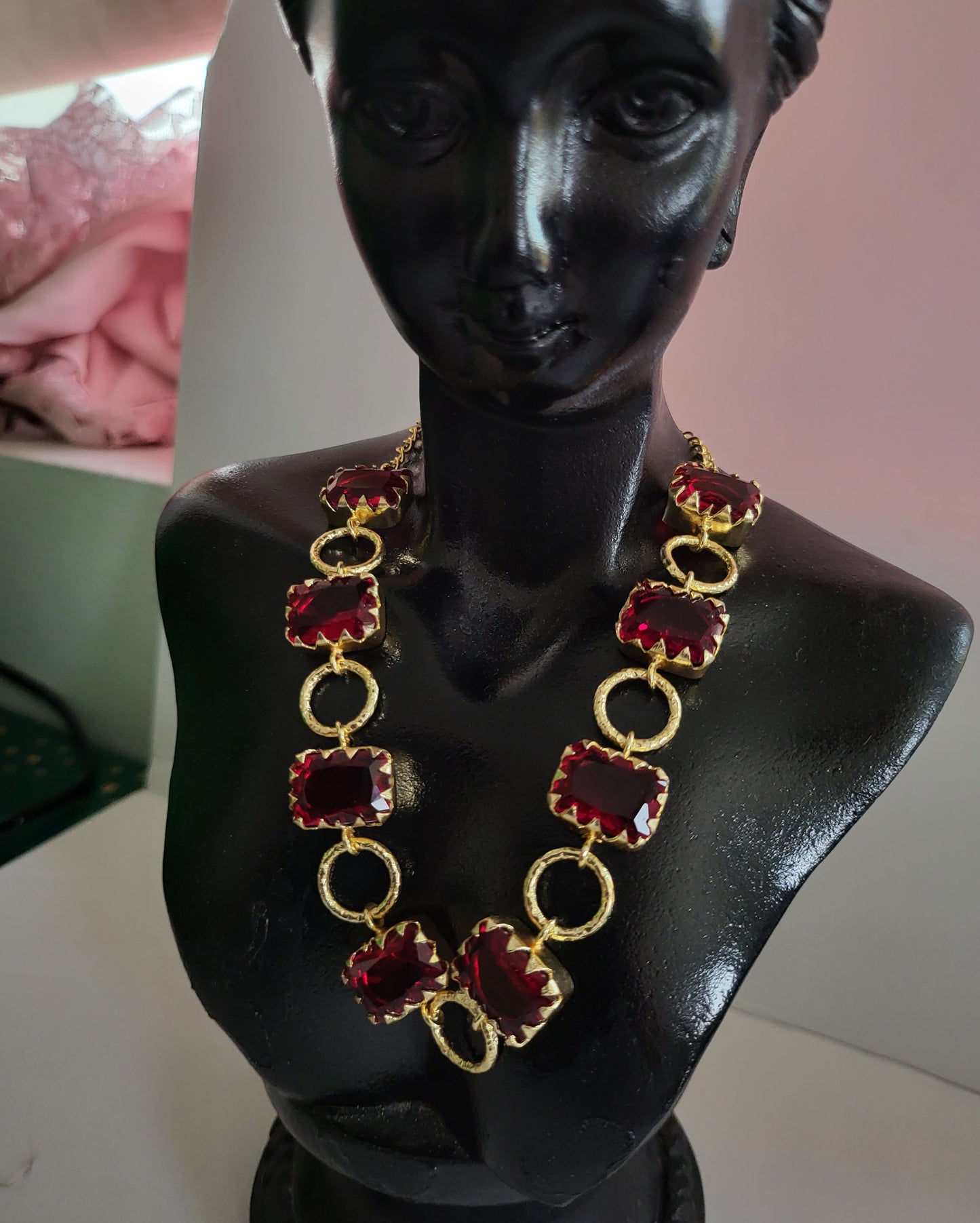 Red  Square Stone Necklace