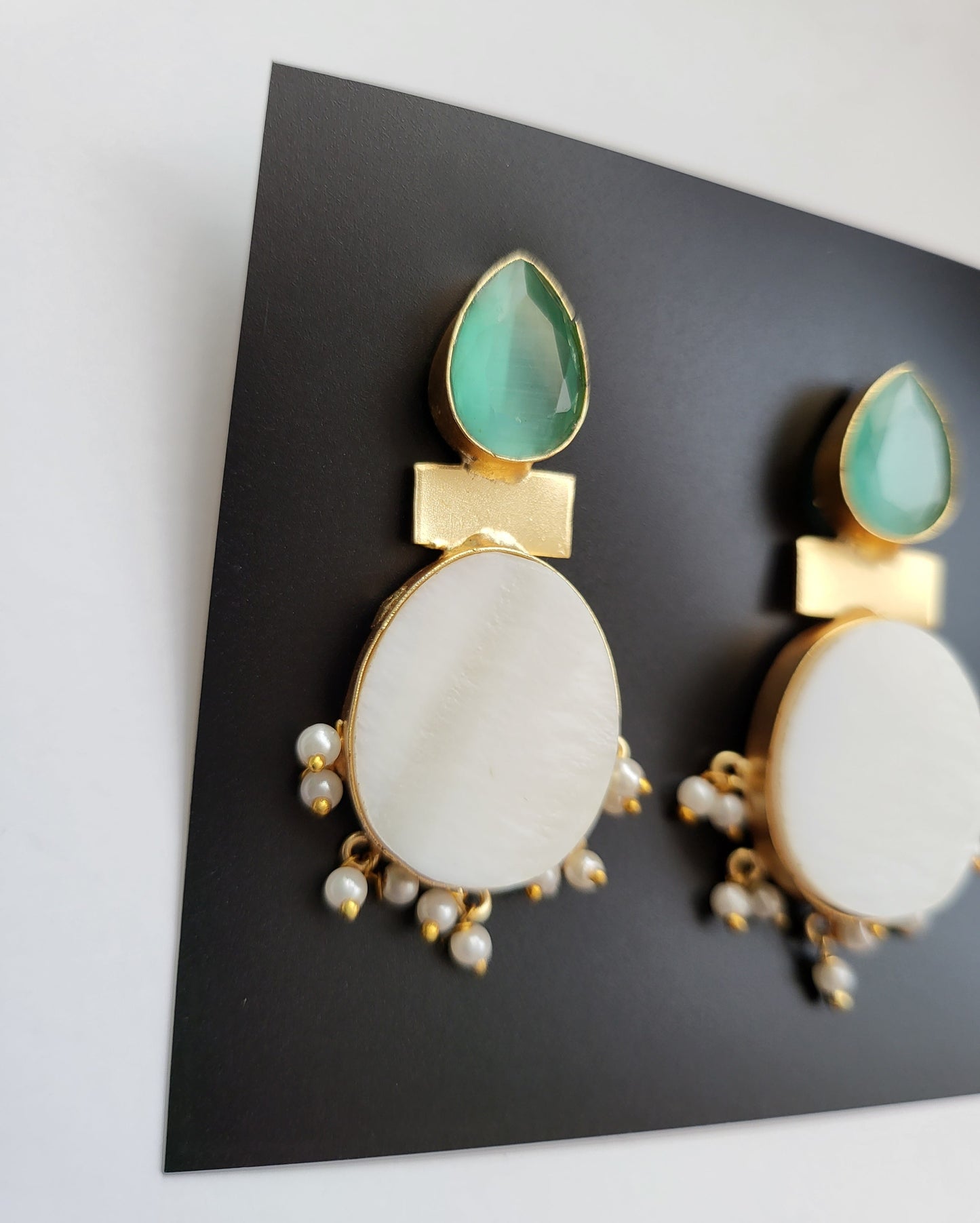 White and Green Blue Earrings