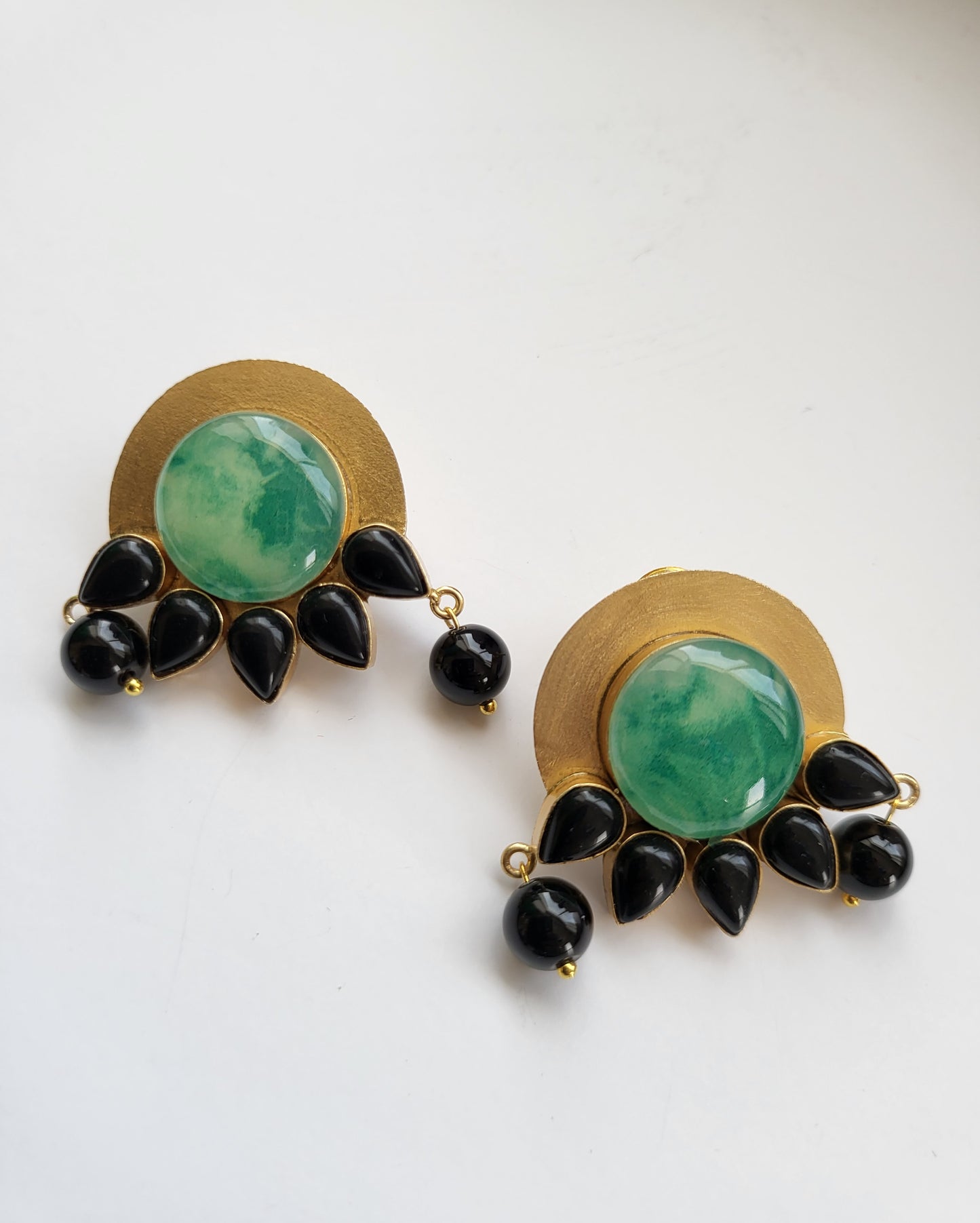 Green Opal and Black Beads Earrings