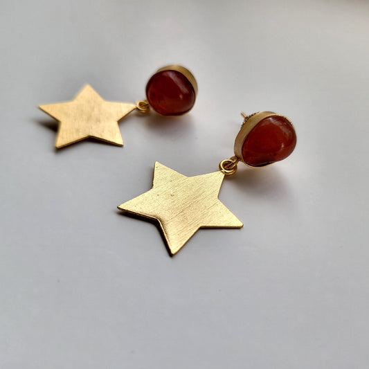 Stary Earrings with Orange Opal