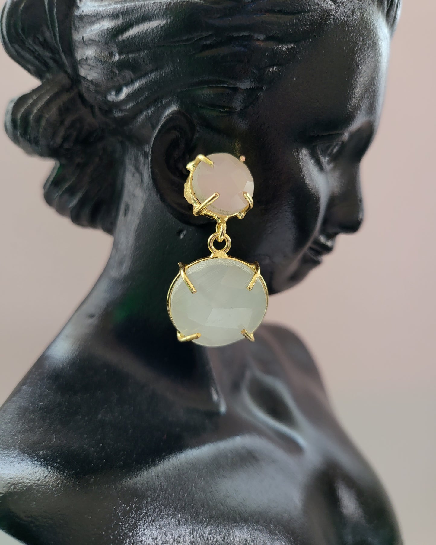 Pink and  White drops Earrings