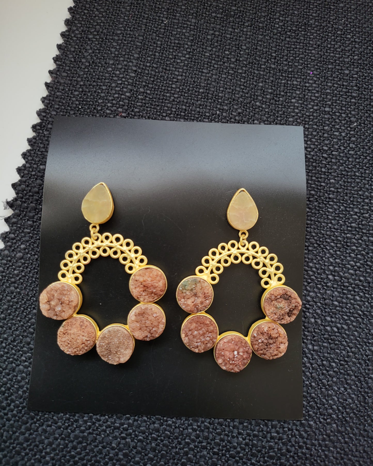 Brown Uncut Stone Earrings