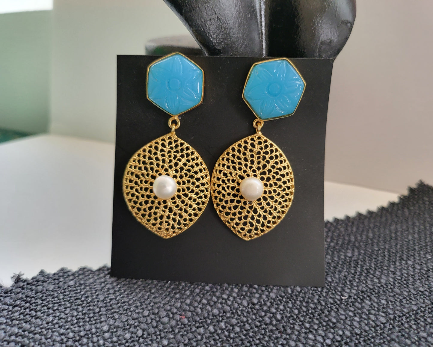 Blue Pentagon Earrings