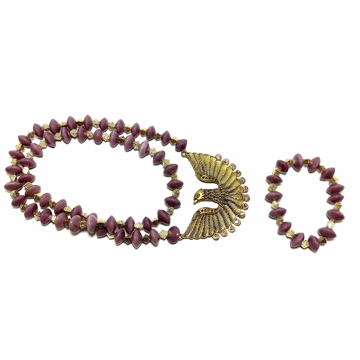Light purple handmade necklace with bracelet