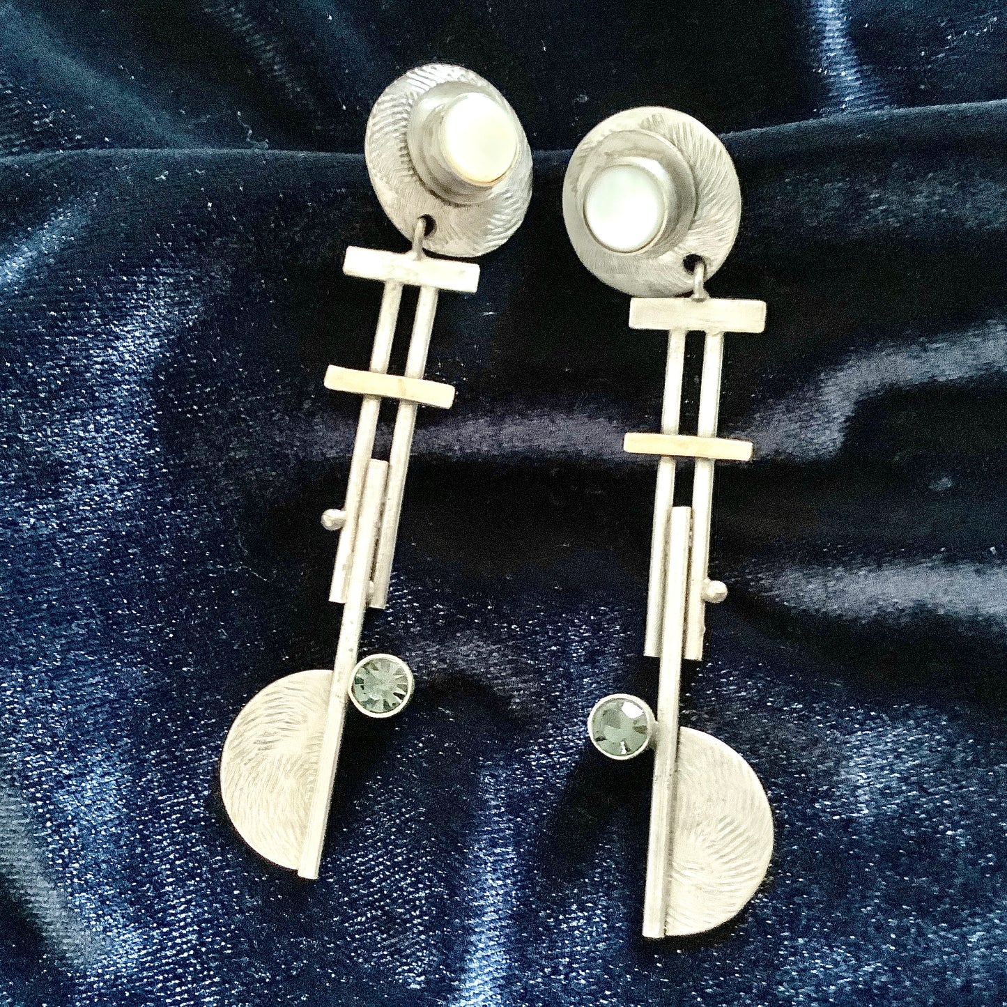 Abstract Silver White and Blue Stone Earrings