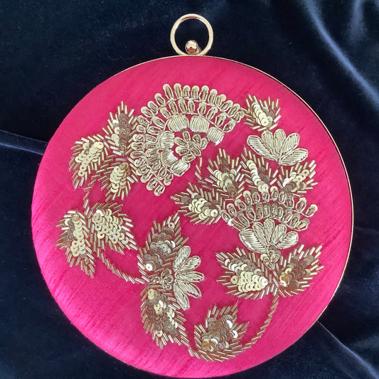 Pink Raw Silk Party Clutch