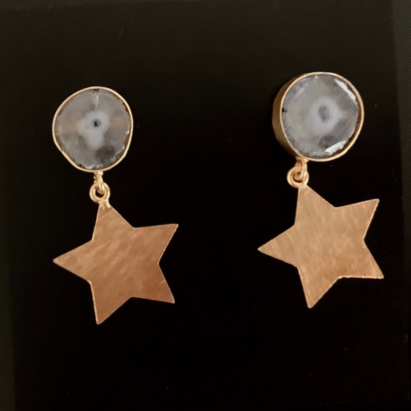 The Black Druzy stone with star Earrings