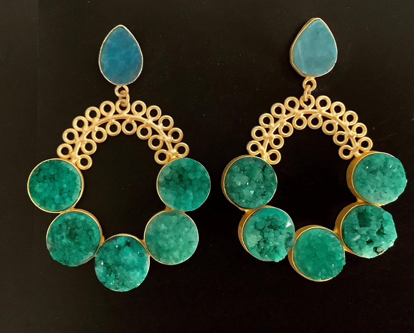 Blue and Green uncut stone earrings