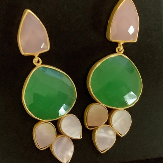 Pink and Green Stone Earrings